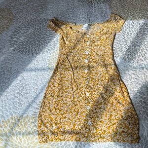 Floral Yellow Off-Shoulder Dress